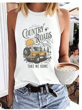 Large Take Me Home Country Roads Bronco Truck Sleeveless Graphic Tee Tank Top